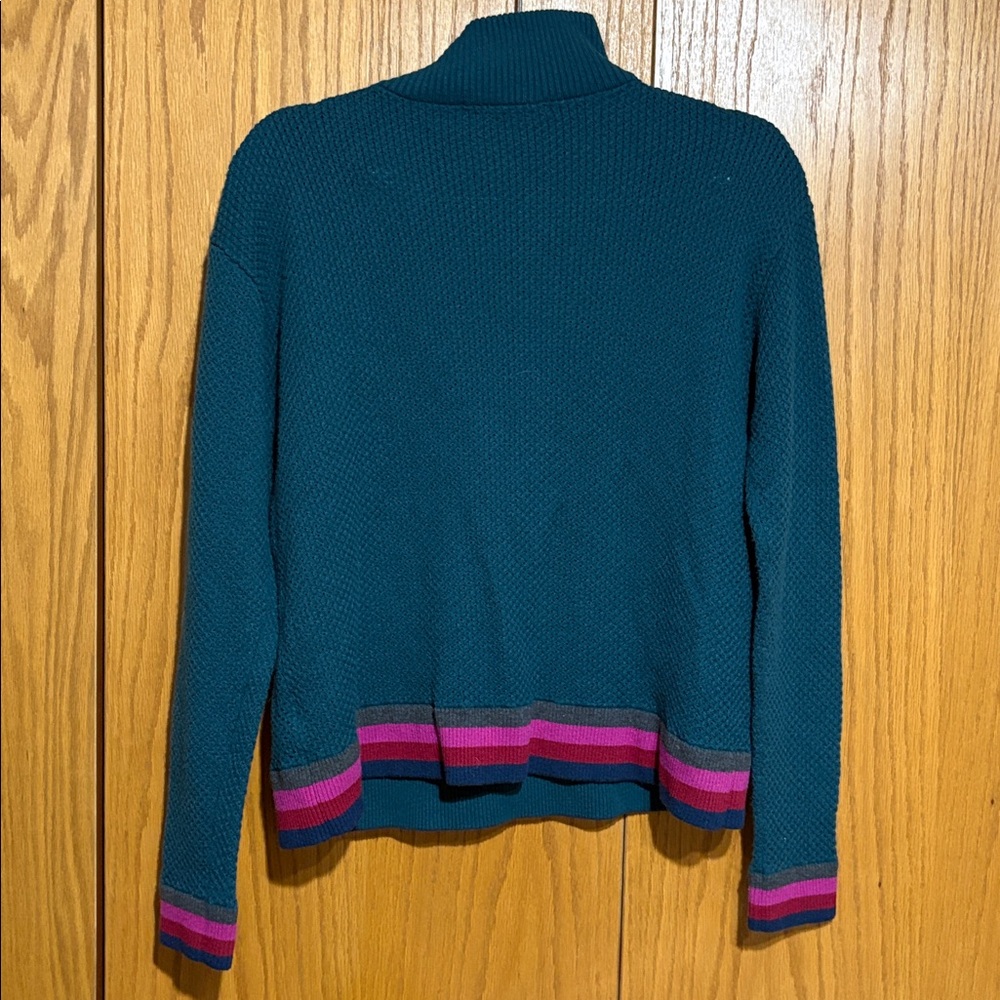Title Nine women's S woolicious waffle 1/4 zip sweater stripe merino wool blend - Picture 5 of 6